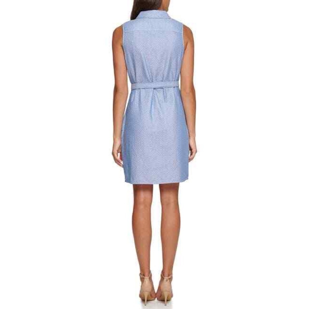 NWT Tommy Hilfiger Blue Polka Dot Sleeveless Tie Waist Button Front Dress 20W - Picture 6 of 7
